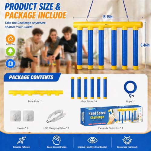 Reflex Drop Sticks Game,Reaction Time Training & Hand Speed Challenge Game with 3 Speed Adjustable,Catch Falling Stick Drop Game Challenge for Adult