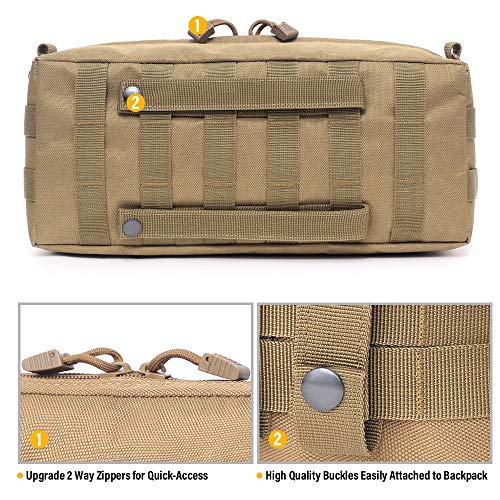 WYNEX Large Molle Pouch, Tactical Molle Bag Vertical Admin Pouch, Modular Utility Pouch Increment Side Pouch for Tactical Backpack Molle Rucksack Attachment, with Shoulder Strap For Use as Sling Bag - color: Khaki (upgraded) - 2 Packs