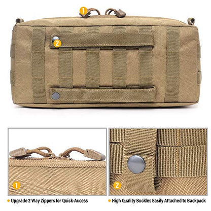 WYNEX Large Molle Pouch, Tactical Molle Bag Vertical Admin Pouch, Modular Utility Pouch Increment Side Pouch for Tactical Backpack Molle Rucksack Attachment, with Shoulder Strap For Use as Sling Bag - color: Khaki (upgraded)