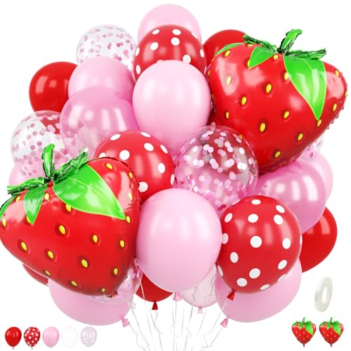 Strawberry Balloons, 12Inch Pink and Red Balloons for Girl Birthday Decor - color: Red and Pink, size: 30PC