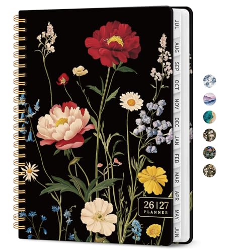 Planner 2026-2027, Academic Monthly and Weekly Calendar Planner for Women, July 2026 - June 2027, Hardcover Pretty Agenda Planner Book with Tabs, Spiral Daily Organizer for School Office Home Supplies, 8.5" x 11" - Peony Bloom - color: I-Peony Bloom, size