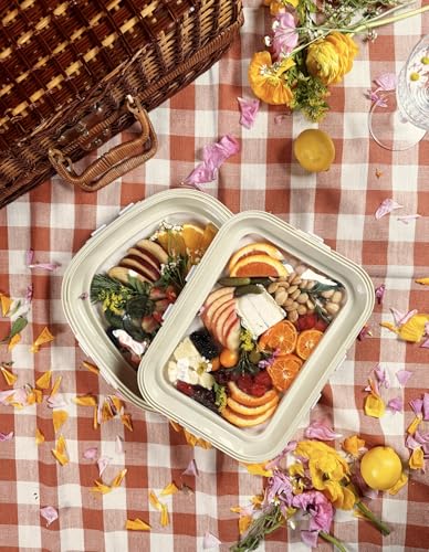 Crudités | Portable Snack Tray | Rectangle 4-Pack | Cream White | Reversible Stretch Lid Food Containers | BPA-Free, Freezer & Dishwasher Safe | Meal-Prep, Charcuterie, Salads, Picnic, Travel - size: Rectangular, 4 Pack, Cream White