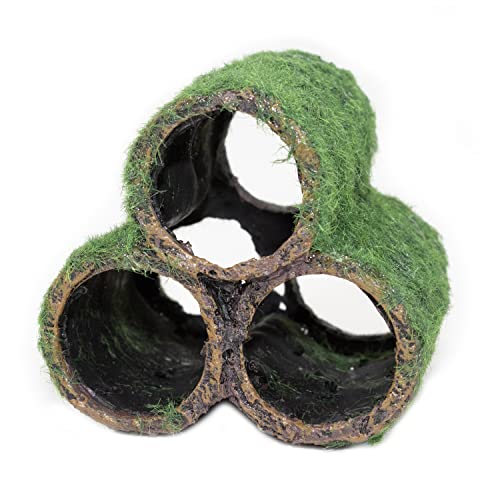 PENN-PLAX Deco-Replicas Hide-Away Pipes with Club Moss Aquarium Decoration – Realistic Appearance with Various Textures – Safe for Freshwater and Saltwater Fish Tanks