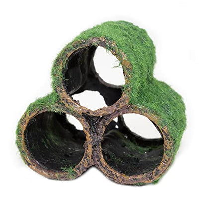 PENN-PLAX Deco-Replicas Hide-Away Pipes with Club Moss Aquarium Decoration – Realistic Appearance with Various Textures – Safe for Freshwater and Saltwater Fish Tanks