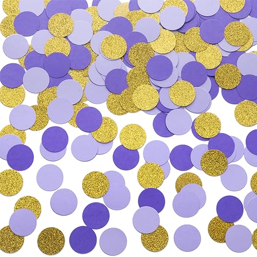 Gold and Purple Lavender Confetti Table Decoration for Wedding Birthday Bachelor Bachelorette Halloween Graduation Theme Party,1.2 inch in Diameter,200 Counts - color: Gold,purple,lavender