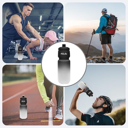2 Pack Bike Water Bottle, BPA Free 24oz Cycling Water Bottles,Leak proof, with Capacity Scale Pull Top Lid, Reusable Sport Squeeze Water Bottle, for Bicycle, Gym,Running - color: y-Blue+black