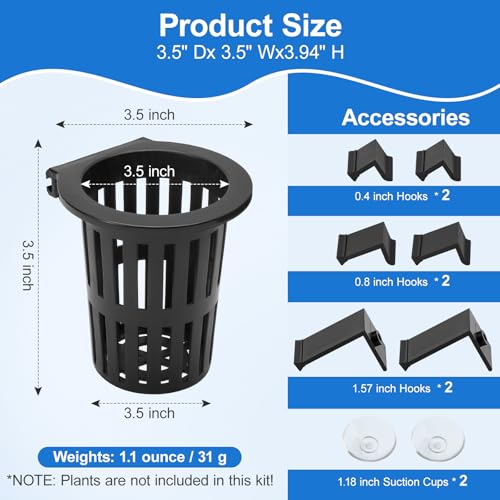 4Pack Aquarium Plant Holder ，Suction Cups and Hooks for Fish Tank Aquaponic Plant Cultivation and Different Tank Thickness，Black
