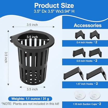 4Pack Aquarium Plant Holder ，Suction Cups and Hooks for Fish Tank Aquaponic Plant Cultivation and Different Tank Thickness，Black