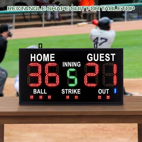Tellegloww Portable LED Baseball/Softball Scoreboard with Remote Control Built-in Rechargeable Battery Digital Score Keeper for Games Weather-Resistant Indoor Outdoor Use