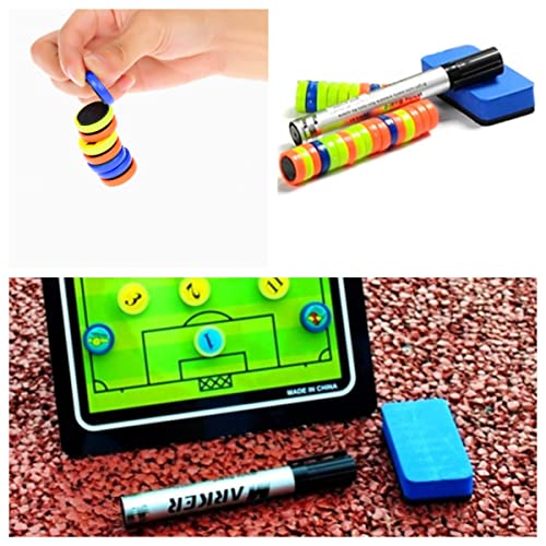 Joyeee Soccer Magnetic Board Accessories Set, Include 27 Pcs Player Markers, 2 Pcs Dry Erase Black Marker Pen, 1 Pcs Dry Eraser and Small Carry Pouch, Suit for Use on Magnetic Coaching Boards