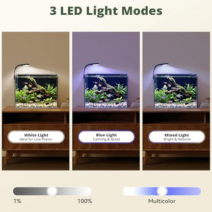 2.5 Gallon Small Fish Tank, Nano Aquarium with Ultra-Clear Glass, LED Light, Filter, Lid, Gravel and Rock, Desktop Beta Fish Aquarium Perfect for Shrimp, Snails or Live Plants