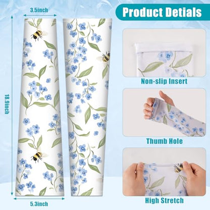 Bebila Gardening Sleeves for Women Farm UV Sun Protection Anti-Scratch Cooling Sleeves with Thumb Hole Arms Cover Outdoors - color: Bee Flower