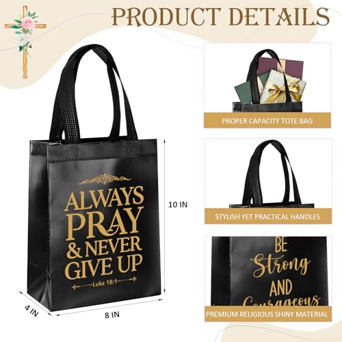Aliceset 64 Pcs Christian Gift Bags Bulk with Handles for Church Favors Reusable Medium Bible Verse Religious Gift Bags Non Woven Welcome Totes for Baptism Vacation Bible School Gifts (Black) - color: Black
