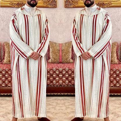 Thobe for Men,Arabic Clothing Men Djellaba Kaftan Middle East Caftan Casual Hooded Striped Robe Jubba Thobe - size: XX-Large