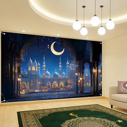Nuxovilar 대형 라마단 무바라크 배너 - 폴리에스터 109.2 x 180cm(43 x 71인치) 모스크, 마당, 야외 장식용 (KK00369) - color: KK00369