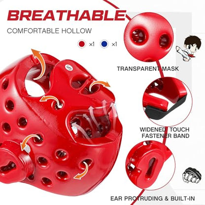 JellyArch 2 Pcs Taekwondo Karate Headgear MMA Martial Arts Helmet Soft Head Guard Protection Sparring Gear Helmet Boxing for Men Women Thai Kickboxing Grappling Muay Taekwondo - color: Red and Blue, size: Large