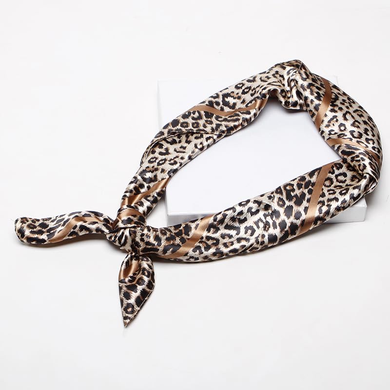 Leopard Head Scarf for Women - Lightweight Large Square Satin Hair Scarf | Soft lightweight leopard head scarf, versatile as bandana, hair wrap or fashion accessory for daily wear 35'' × 35''