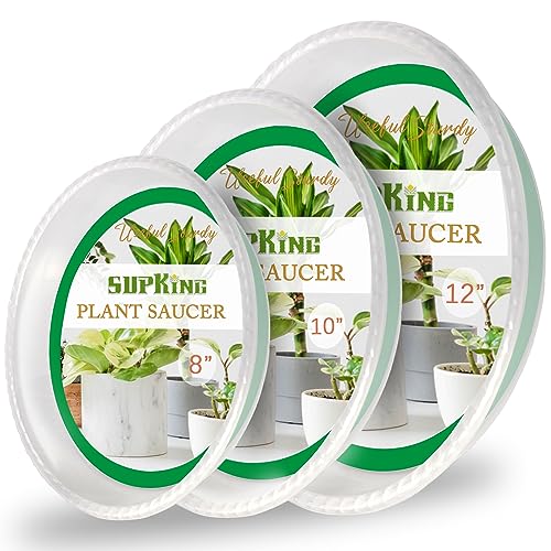 SupKing 9 Pack Plant Saucers (8inch /10inch /12inch) Heavy Sturdy Plant Trays for Indoor Clear Plastic Flower Pot Saucers Thicker Plant Water Drip Trays for pots -Clear - color: Clear, size: 8in/10in/12in