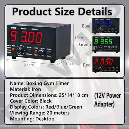 Portable Boxing Timer for Training Digital Gym Timer Gym Clock,Interval Timer,Workout Timer Interval Gym Timer with Led Lights Display for Workout Boxing Equipment (Red)