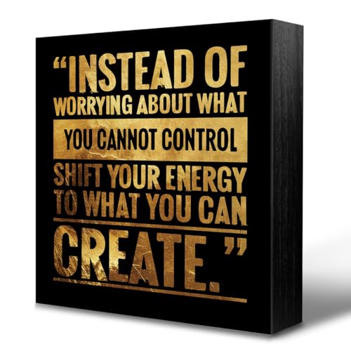 Inspirational Wood Signs, Wooden Box Sign Desk Decor, Motivational Box Sign Wood Plaque Block Sign Desk Decor for Women, Teen, Girl, Boy, Home Office Shelf Cubicle Table Graduation Bedroom, Classroom - color: Black gold