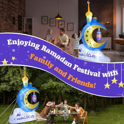Lewondr 8.20FT Outdoor Inflatable Ramadan Moon Decorations,Waterproof Inflatable Eid Mubarak Decor,Blow Up Muslim Holy Celebration Decor with LED Lights,Muslim Holidays Inflatable for Yard,Blue Moon - style: Blue Moon