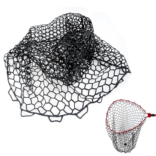 Rubber Fishing Net Replacement Hook Resist Net for Fly Fish Landing Net - color: Black, size: L:Fits Hoop 19.7"-21"|Net Dia.19.7"|Depth 24"