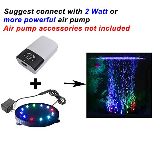 5 inch 12 LED Aquarium Bubble Light Air Stone, Fish Tank LED Air Bubbler Light Submersible Air Pump Bubble Stone Lamp for Turtle Fish Tank Decoration