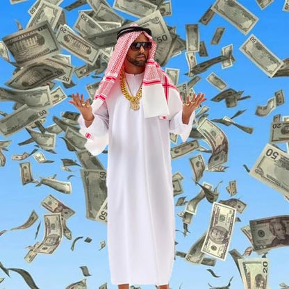 Men's Arab Costume Middle East Muslim Robe Adult Dubai Halloween Costume with Decoration Set - size: XX-Large