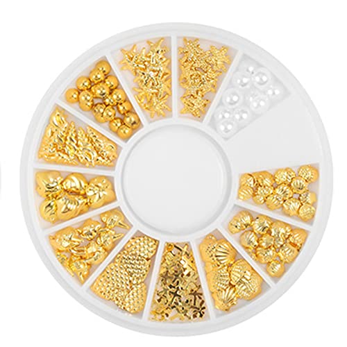 Nail Art 3D Caviar Beads Mini Metal Ball Gold Studs and Silver Micro Steel Beads - color: One Caviar Beads+One Metal beads+Two Metal Studs