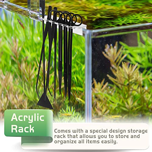 8 in 1 Aquascaping Tool Kit with Acrylic Storage Rack, Black Steel Aquatic Landscaping Equipment Perfect to Create A Stunning Underwater Scape for Fish Tank