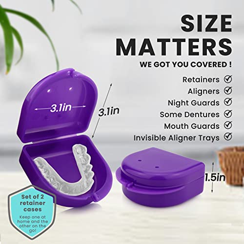 FRESH KNIGHT Retainer Case (2 Pack). Retainer Case with Vent Holes. Perfect for Denture, Mouth Guard, Aligner (Purple) - color: Purple