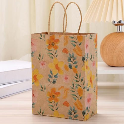 24pcs Floral Pattern Kraft Paper Bag Gift Bags with Handles for Party Favors, Mothers Day, Weddings, Birthday Celebration, Baby Shower,8.26×5.9×3.14inch - color: flower