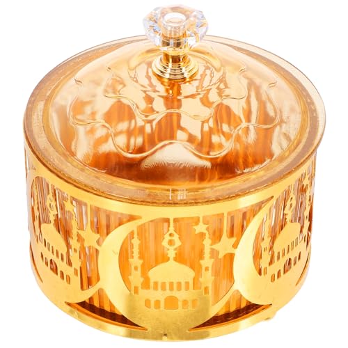 Uonlytech Eid Mubarak Candy Tray Decorative Box Gold Metal Treat Container for Ramadan Party Table Snack Storage