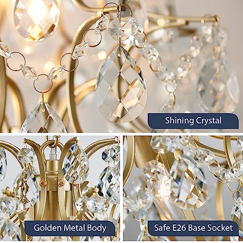 Bestier Gold Modern Pendant Chandelier Crystal Raindrop Lighting Ceiling Light Fixture Lamp for Dining Room Bathroom Bedroom Livingroom entryway 1 E26 Bulbs Required D13 in x H16 in - color: Gold, size: D13" x H16"