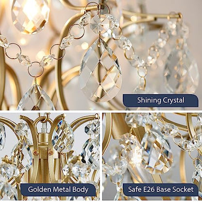 Bestier Gold Modern Pendant Chandelier Crystal Raindrop Lighting Ceiling Light Fixture Lamp for Dining Room Bathroom Bedroom Livingroom entryway 1 E26 Bulbs Required D13 in x H16 in - color: Gold, size: D13" x H16"