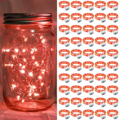 50 Pack Red Fairy Lights 7Ft 20 LED Twinkle String Lights 3 Modes Battery Operated Waterproof Firefly Starry for Mason Jar Party Table Centerpieces Halloween Christmas Valentines Day - color: Red, size: 50
