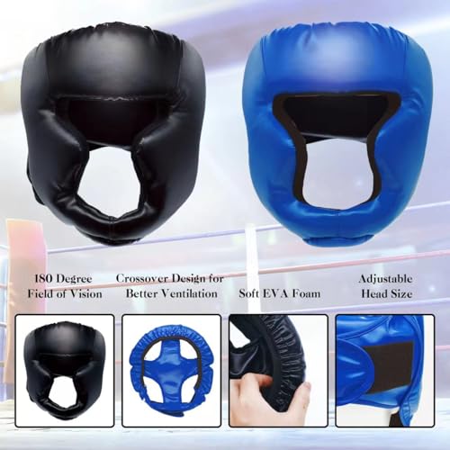 2 Pack Boxing Headgear Equipment for Taekwondo, Sparring, MMA, Muay Thai - Safety Helmet Protective Gear for Men Women Beginners - color: Black,Blue