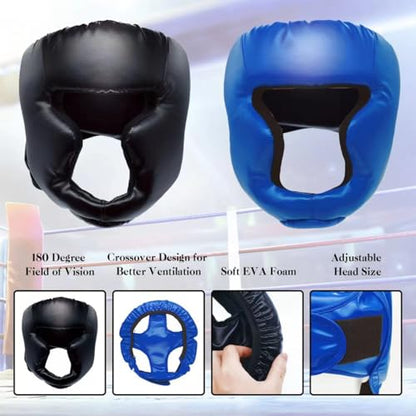 2 Pack Boxing Headgear Equipment for Taekwondo, Sparring, MMA, Muay Thai - Safety Helmet Protective Gear for Men Women Beginners - color: Black,Blue