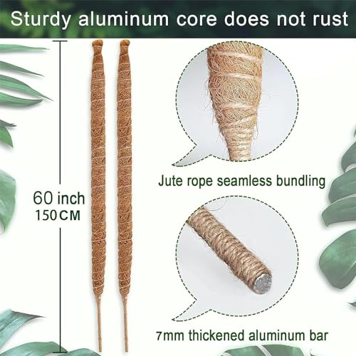 60 Inch Moss Pole, Bendable Moss Pole for Plants Monstera, Tall Moss Poles for Climbing Plants Indoor, Large Support, Garden Trellis Stick Stakes for Plants - size: 60 Inch