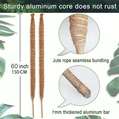 60 Inch Moss Pole, Bendable Moss Pole for Plants Monstera, Tall Moss Poles for Climbing Plants Indoor, Large Support, Garden Trellis Stick Stakes for Plants - size: 60 Inch