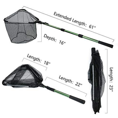 RESTCLOUD Fishing Landing Net with Telescoping Pole Handle, Fishing net Freshwater for Kids Men Women, Extend to 40-63 Inches - style: F: Super Strong Aluminum Handle, 61" Full