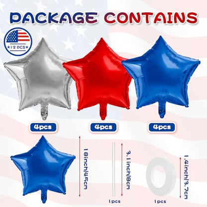 4th of July Balloons Red White And Blue Balloon Arch Kit Star Balloons Mylar Foil Helium 12pcs 4th of July Decorations Outdoor Patriotic Party Independence Day Veteran Decor Graduation Birthday - style: 4th of July