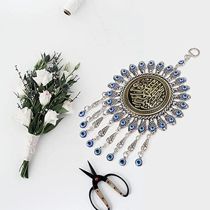 Islamic Turkish Blue Evil Eye Pendant, Muslim Amulet Blessing Wall Hanging Pendant, Good Luck Bringing Home Car Decor Protector for Women Sterling Silver Jewelry