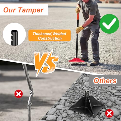 8" x 8" Steel Tamper Tool with 48" Handle, Heavy Duty Hand Compactor for Soil, Gravel, Dirt, Asphalt, Pavers, Driveway Repair, Lawn & Landscaping