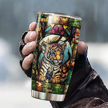 WAZONE Personalized With Name Tiger Tumbler 20oz 30oz Wildlife Colorful Print Style Cute Stuff Stainless Steel Insulated Cup Animal Themed Gifts For Men Women Tigers Lover Coffee Travel Mug - color: Tiger