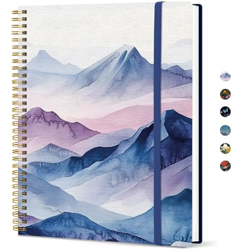 Taja Large Spiral Lined Journal for Women, 8.5" x 11" Notebooks for Work Collge Ruled, A4 Aesthetic Cute Journaling Notebooks for Writing, Plastic Cover, Distant Peaks - color: E-Distant Peaks