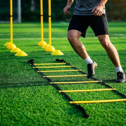 Agility Ladder Speed Training Kit, Soccer Training Equipment Set, PP Rung Agility Ladder Synthetic Disc Cones with Storage Bag - style: Yellow Agility Ladder Training