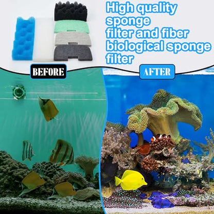 Threlaco 32 Pcs Aquarium Replacement Maintenance Kit Compatible with Fluval 206/207 Filter Media Including Biological Sponge, Ammonia/Phosphate/Nitrite Remover Pad, Aquarium Towel, Grease - style: 206/207