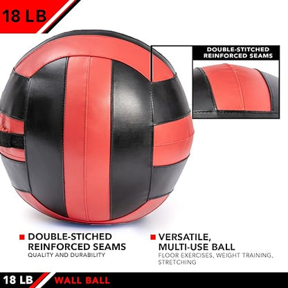 JFit Wall Ball – Premium Soft Weighted Exercise Ball for Strength, Conditioning, Gym & Home Workouts, 4-30 LB - color: Red/Black, style: 18 LB