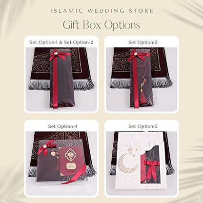IEF Personalized Wedding Gifts Prayer Mat, Eid Gifts Quran Prayer Beads Set, Birthday Gifts for Women, Mother's Day Gifts Chenille Prayer Rug Pearl Prayer Beads Arabic Quran (Red)
